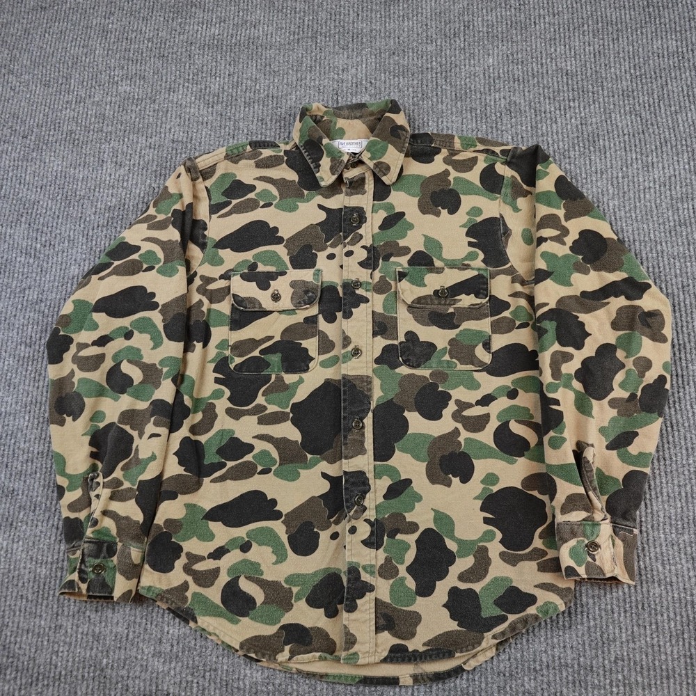 Vintage Five Brothers Shirt Mens Medium Camo Flannel Long Sleeve USA Hunting